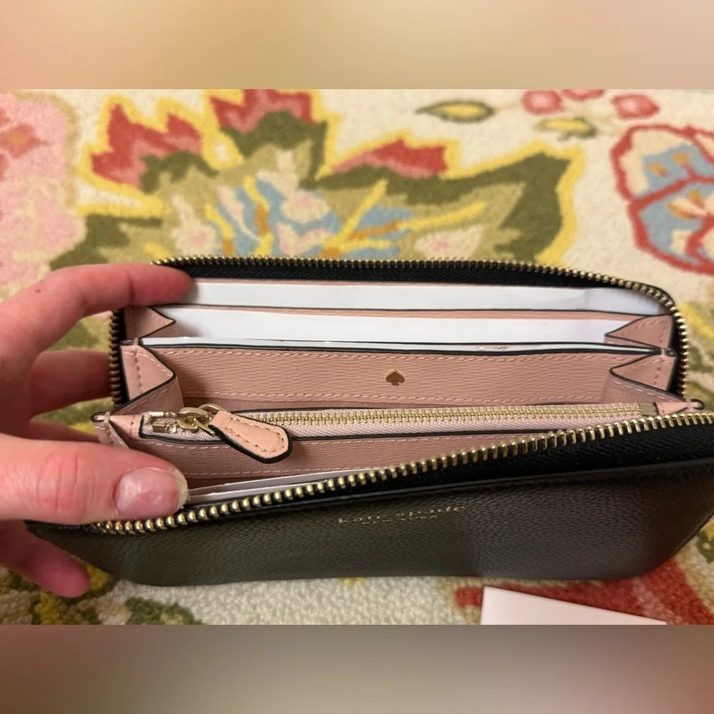 Kate Spade New York Large Black Leather Zip-Around Continental Clutch/Wallet